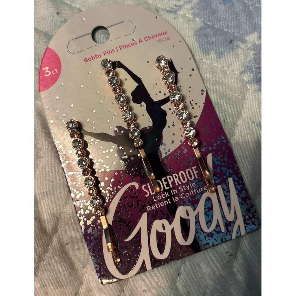 NEW Goody 3pc Rose Gold Rhinestoned Slideproof Grip Bobby‎ Pins